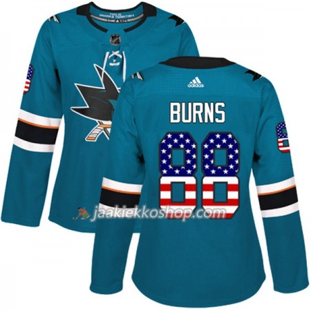 Nainen NHL San Jose Sharks Pelipaita Brent Burns 88 Adidas 2017-2018 Teal USA Flag Fashion Authentic